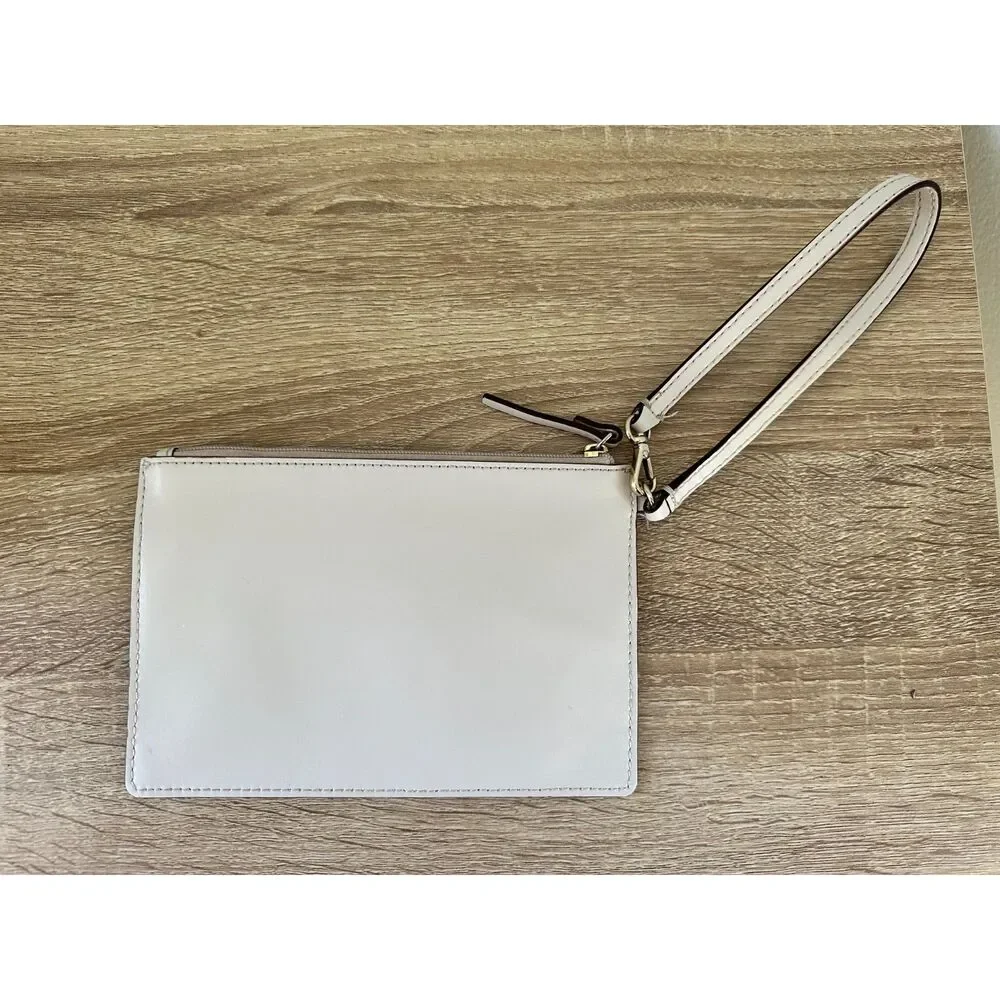 Kate Spade New York Cream Leather Zip Clutch Wristlet Wallet Pouch